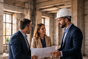 Professionnels réunis sur un projet de rénovation